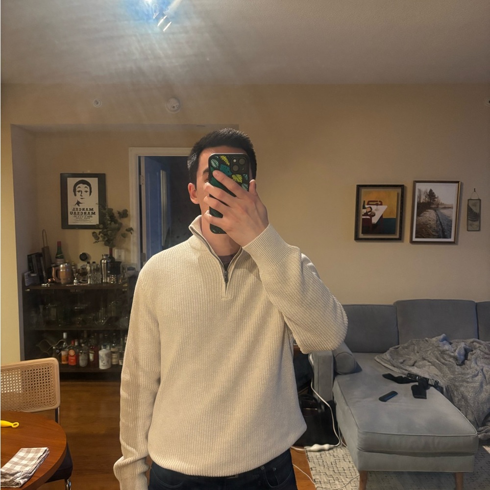 NWT J. Crew Men's Zip Up Cream Sweater
